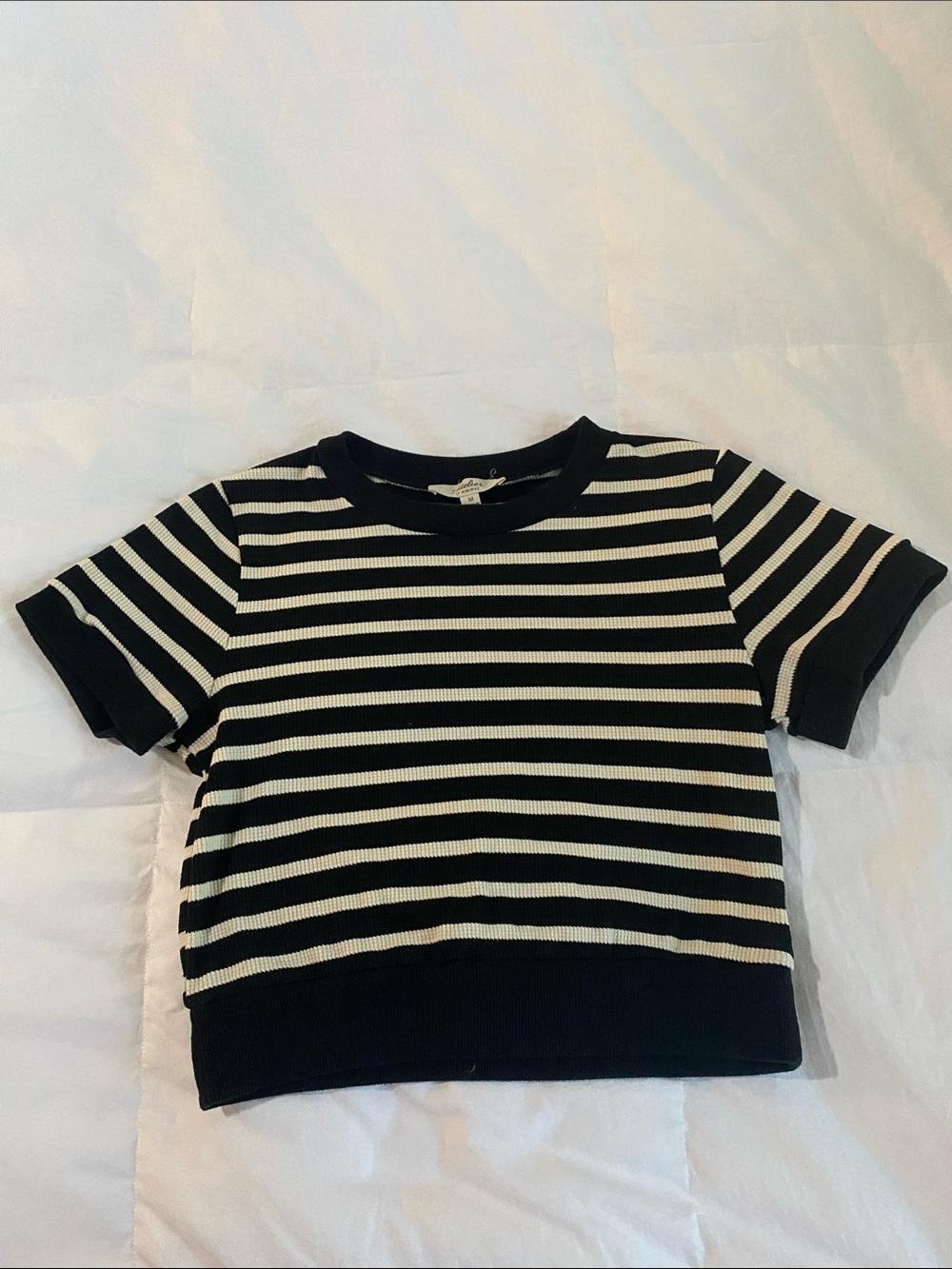 Black & Cream Striped Short Sleeve Top